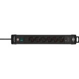 Brennenstuhl Premium-Line stekkerdoos 6-voudig met USB C PD 30W en USB A 18W Zwart, 6x stekker, 1x USB-C, 1x USB-A, 1x USB-A, 1x USB-C