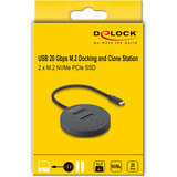 DeLOCK USB-C M.2 dockingstation voor 2x M.2 NVMe PCIe SSD Zwart, met kloonfunctie