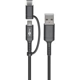 goobay Oplaad- en synchronisatie-combinatiekabel USB-A > Micro-USB / USB-C Zwart, 1 meter