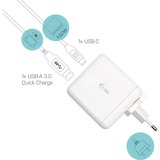 i-tec USB-C Travel Charger 60W+USB-A 18W Wit