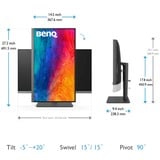 BenQ DesignVue PD2706U 27" 4K Ultra HD monitor Zwart, 1x DisplayPort, 1x HDMI, 2x USB-C, 3x USB-A