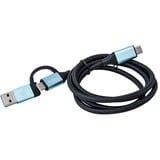 i-tec USB-C > USB-C kabel met geïntegreerde USB 3.0 adapter Zwart/lichtblauw, 1 meter
