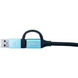 i-tec USB-C > USB-C kabel met geïntegreerde USB 3.0 adapter Zwart/lichtblauw, 1 meter