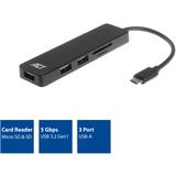 ACT Connectivity USB-C Hub 3 port met cardreader usb-hub Zwart