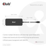 Club 3D 8-1 Portable Dock USB-C 10Gbps naar HDMI en DisplayPort dockingstation Zwart, 8K30Hz, PD Max.100 Watt