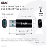 Club 3D USB-C 3.2 > USB-A 3.2 Gen 1 adapter Zwart