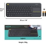 Logitech Wireless Touch Keyboard K400 Plus, toetsenbord Antraciet, EU lay-out (QWERTY)