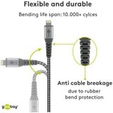 goobay Lightning > USB-A textielkabel met metalen aansluitingen Grijs/zilver, 0,5 meter
