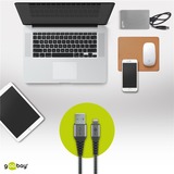 goobay Lightning > USB-A textielkabel met metalen aansluitingen Grijs/zilver, 0,5 meter