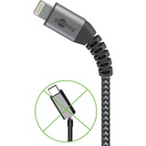 goobay Lightning naar USB-A textielkabel met metalen aansluitingen Grijs/zilver, 50cm