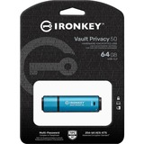 Kingston IronKey Vault Privacy 50 64 GB usb-stick Lichtblauw/zwart, USB-A 3.2 Gen 1 (5 Gbit/s)