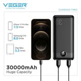 VEGER L30 powerbank 30.000 mAh Zwart