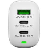 goobay USB-C PD GaN Multiport snellader (65 W) Wit, 2x USB-C, 1x USB-A, Power Delivery, QuickCharge