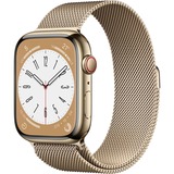 Apple Watch Series 8 smartwatch Goud, 45 mm, Goudkleurig Milanees bandje, Roestvrij staal, GPS + Cellular
