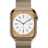 Apple Watch Series 8 smartwatch Goud, 45 mm, Goudkleurig Milanees bandje, Roestvrij staal, GPS + Cellular