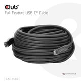 Club 3D Full-Feature USB-C kabel, 15m Zwart, 8K60Hz 10Gbps 60W
