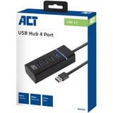 ACT Connectivity AC6300 USB Hub USB 3.2 Gen 1 met 4 USB-A poorten usb-hub Zwart