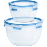 Emsa Clip & Close vershoudbakjes, 2 delige set, 1,0 / 2,6 L doos Transparant/blauw, rond