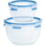 Emsa Clip & Close vershoudbakjes, 2 delige set, 1,0 / 2,6 L doos Transparant/blauw, rond