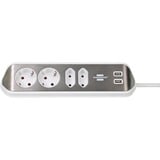 Brennenstuhl Estilo Hoekstekkerdoos 4-voudig stekkerdoos Wit/roestvrij staal, 2x USB