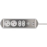 Brennenstuhl Estilo Hoekstekkerdoos 4-voudig stekkerdoos Wit/roestvrij staal, 2x USB