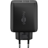 goobay 65W GaN USB-C PD Dual snellader Zwart, 1x USB-C, 1x USB-A