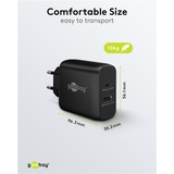 goobay 65W GaN USB-C PD Dual snellader Zwart, 1x USB-C, 1x USB-A