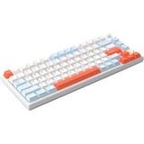 HelloGanss HS75T White Feather, toetsenbord Wit/lichtblauw, US lay-out, Gateron Yellow, 75%, RGB leds, PBT Doubleshot keycaps, hot swap, 2,4 GHz / Bluetooth / USB-C