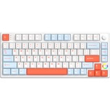 Hello Ganss HS75T White Feather, toetsenbord Wit/lichtblauw, US lay-out, Gateron Yellow, 75%, RGB leds, PBT Doubleshot keycaps, hot swap, 2,4 GHz / Bluetooth / USB-C