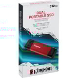 Kingston Dual Portable 512 GB externe SSD Rood/zwart, SPSD/512GB, USB-A 3.2 (10 Gbit/s), USB-C 3.2 (10 Gbit/s)
