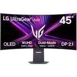 LG UltraGear OLED 45GX950A-B 44.5" 4K UHD UltraWide gaming monitor Donkergrijs, 2x HDMI, DisplayPort, 2x USB-A, USB-C, 165 Hz / 330 Hz