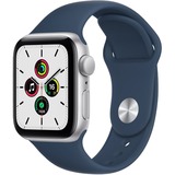 Apple Watch SE smartwatch Zilver/donkerblauw, 40mm, sportarmband, aluminium behuizing