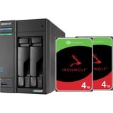 Asustor Lockerstor 2 incl. 2x Seagate IronWolf 4 TB harde schijf nas Zwart, 2x LAN, HDMI, USB
