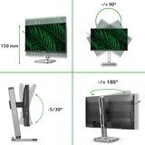 Philips 24B2G5301 23.8" monitor Zilver/zwart, VGA, HDMI, DisplayPort, USB-C, LAN, Audio, 100 Hz