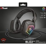 Trust GXT 450 Blizz RGB 7.1 Surround  over-ear gaming headset Zwart, RGB leds
