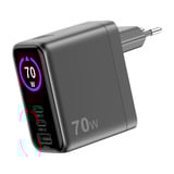 Sitecom 70W GaN Power Delivery Wall Charger with full color LED display oplader Zwart