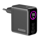 Sitecom 70W GaN Power Delivery oplader met led-scherm Zwart, 2x USB-C, 1x USB-A