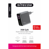 Sitecom 70W GaN Power Delivery oplader met led-scherm Zwart, 2x USB-C, 1x USB-A