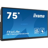 iiyama ProLite TE7504MIS-B3AG 75" 4K Ultra HD Public Display Zwart, 4K UHD, Touch, VGA, HDMI, LAN, WiFi, USB