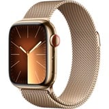 Apple Watch Series 9 smartwatch Goud/goud, Roestvrij staal, 41 mm, Milanees bandje, GPS + Cellular