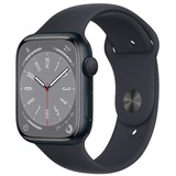 Apple Watch Series 8 smartwatch Zwart, 45 mm, Middernacht sportbandje, Aluminium, GPS