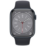 Apple Watch Series 8 smartwatch Zwart, 45 mm, Middernacht sportbandje, Aluminium, GPS