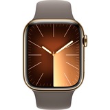 Apple Watch Series 9 smartwatch Goud/bruin, Roestvrij staal, 45 mm, Sportbandje (S/M), GPS + Cellular