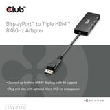 Club 3D DisplayPort naar Triple HDMI 8K60Hz Hub Zwart