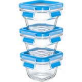 Emsa Clip & Close Glazen vershoudbakjes, 0,18 L doos Transparant/blauw, vierkant, 3 stuks