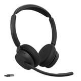 Jabra Evolve3 45 MS on-ear headset Zwart, Incl. Oplaadstandaard, USB-A with Dongle, Bluetooth 5.3