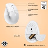 Logitech Lift voor Mac Verticale Ergonomische Muis Wit, 400 - 4000 dpi, Bluetooth Low Energy