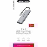 Sitecom 7 in 1 USB-C Power Delivery Multiport Adapter dockingstation Grijs