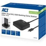 ACT Connectivity M.2 NVMe/PCIe dual SSD docking clone station, USB-C 3.2 Gen2 dockingstation Zwart
