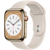 Apple Watch Series 8 smartwatch Goud, 45 mm, Sterrenlicht sportbandje, Roestvrij staal, GPS + Cellular